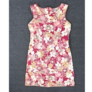 Faded Glory Floral Shift Dress Women 8 Pink Excellent Sleeveless Stretch Mini